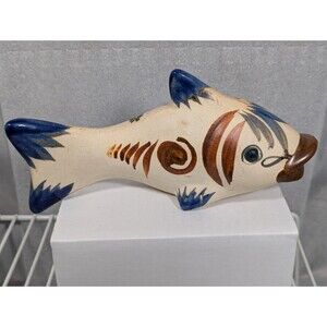 Vintage Tonala Talavera Mexican Pottery Fish Hand Painted Folk Art 9” Long TN14